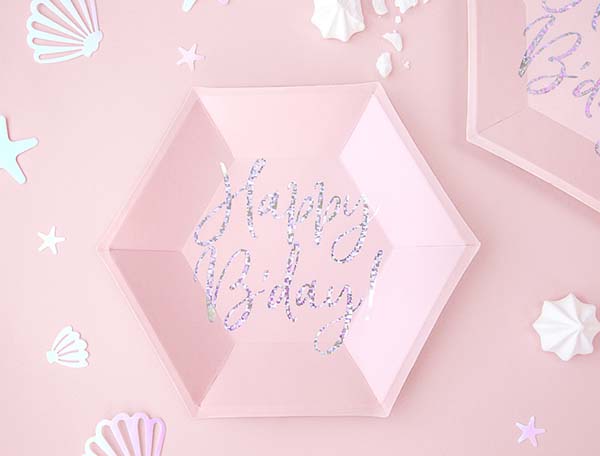 Πιάτα πάρτυ απαλό ροζ "Happy Birthday" (6 τεμ)