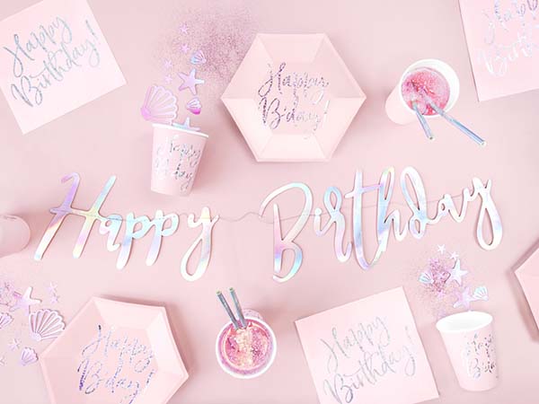 Πιάτα πάρτυ απαλό ροζ "Happy Birthday" (6 τεμ)