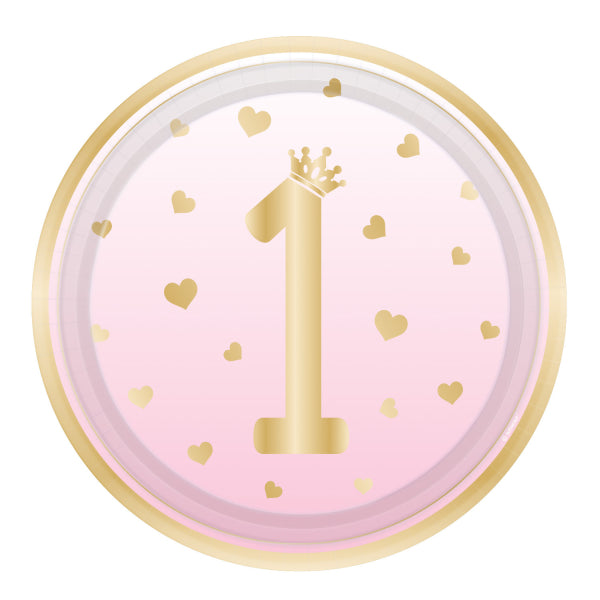 Πιάτα φαγητού 1st Birthday ροζ (8 τεμ)