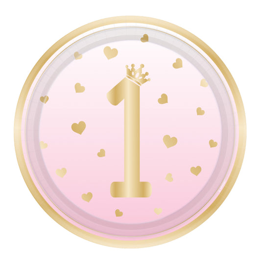Πιάτα φαγητού 1st Birthday ροζ (8 τεμ)