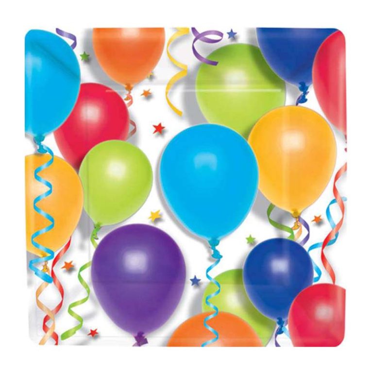 Πιάτα φαγητού τετράγωνα Balloons (8 τεμ)