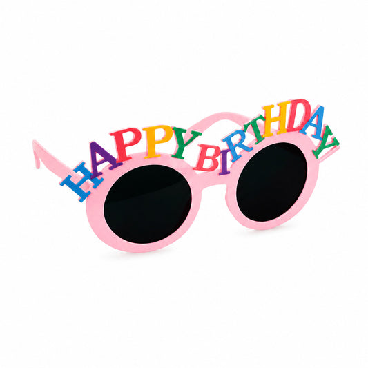 Πλαστικά Γυαλιά Happy Birthday – Ροζ με Πολύχρωμα Γράμματα