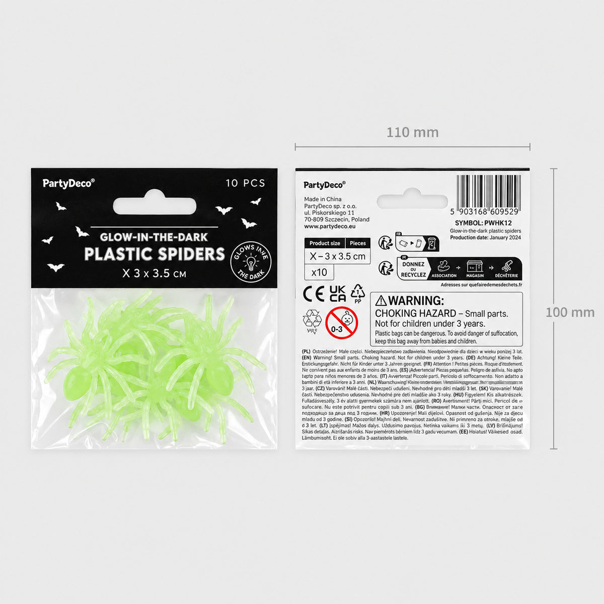 Φωσφοριζέ Πλαστικές Αράχνες - Glow in the Dark (10 τεμ)