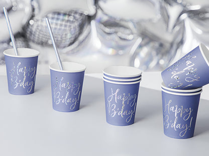 Ποτήρια πάρτυ Navy Blue - Holographic B'day (6 τεμ)