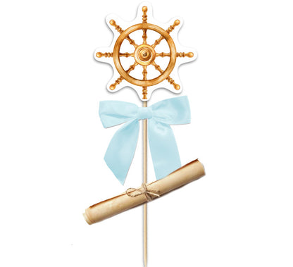 Προσκλητήριο βάπτισης Ναυτικό Πηδάλιο στικάκι με ρολάκι 