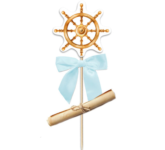 Προσκλητήριο βάπτισης Ναυτικό Πηδάλιο στικάκι με ρολάκι 