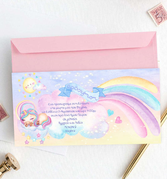 Προσκλητήριο Βάπτισης Oυράνιο Τόξο & Μονόκερος