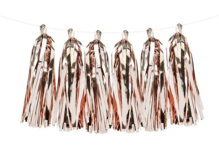 Rose Gold γιρλάντα με φούντες (12 τεμ)