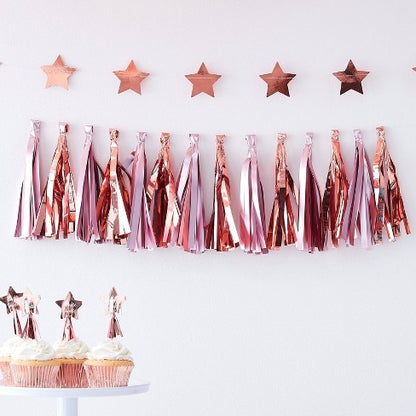 Rose Gold γιρλάντα με φούντες (12 τεμ)