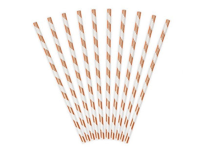 Rosegold χάρτινα καλαμάκια ριγέ (10 τεμ)