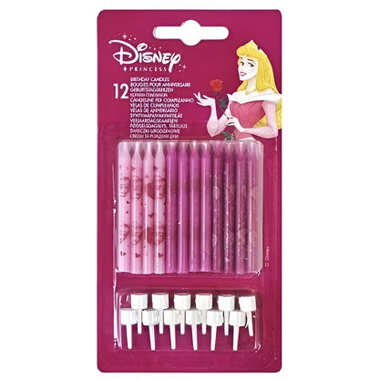 Ροζ Κεράκια τούρτας - Πριγκίπισσες Disney (12 τεμ)