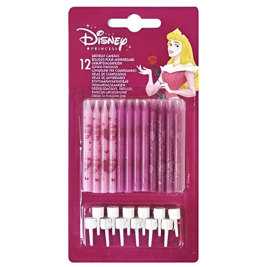 Ροζ Κεράκια τούρτας - Πριγκίπισσες Disney (12 τεμ)