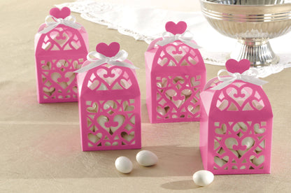 Ροζ κουτάκι διάτρητο για μπομπονιέρα (50 τεμ)