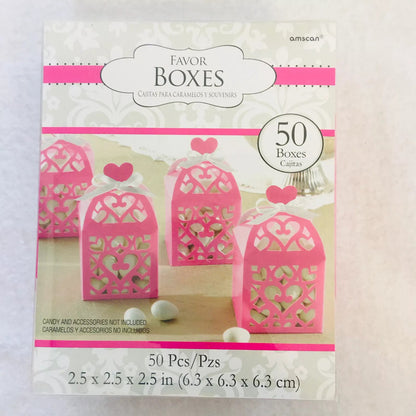 Ροζ κουτάκι διάτρητο για μπομπονιέρα (50 τεμ)