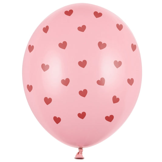 Ροζ Μπαλόνια με κόκκινες καδιές (6 τεμ)