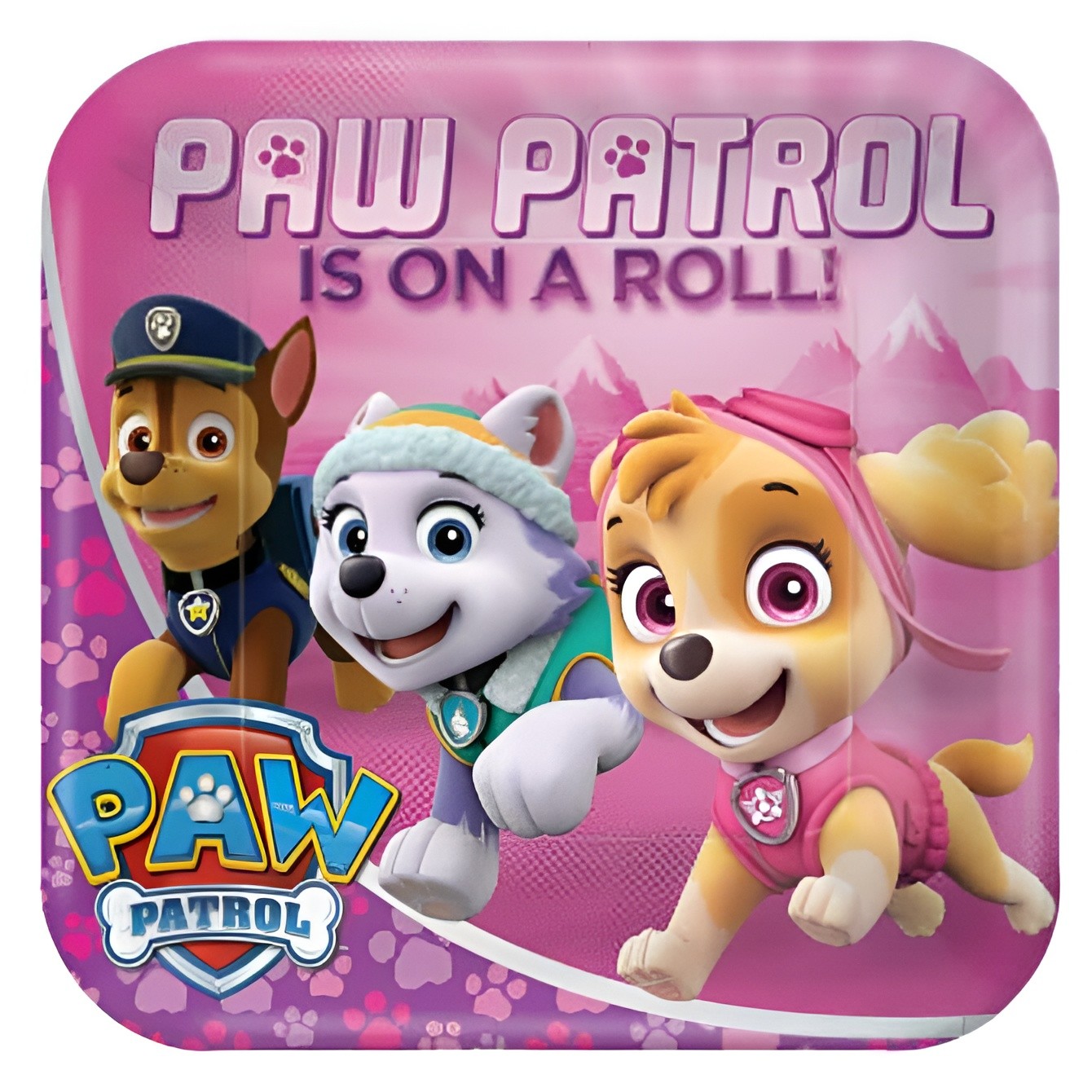 Ροζ τετράγωνα πιάτα - Paw Patrol (8 τεμ)
