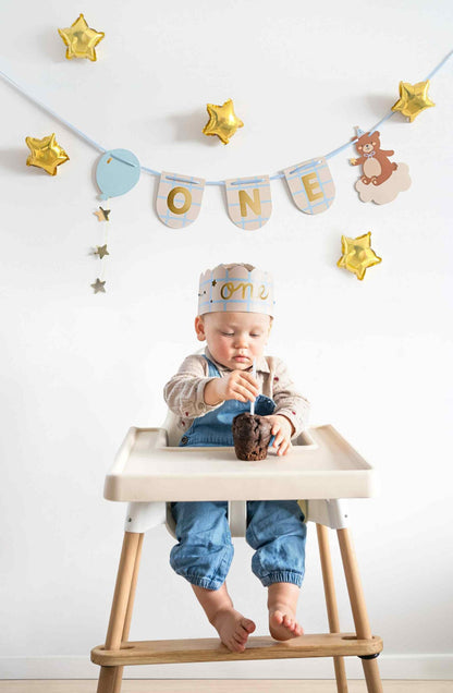 Σετ Γιρλάντα και Στέμμα 1st Birthday Αρκουδάκι (2 τεμ)