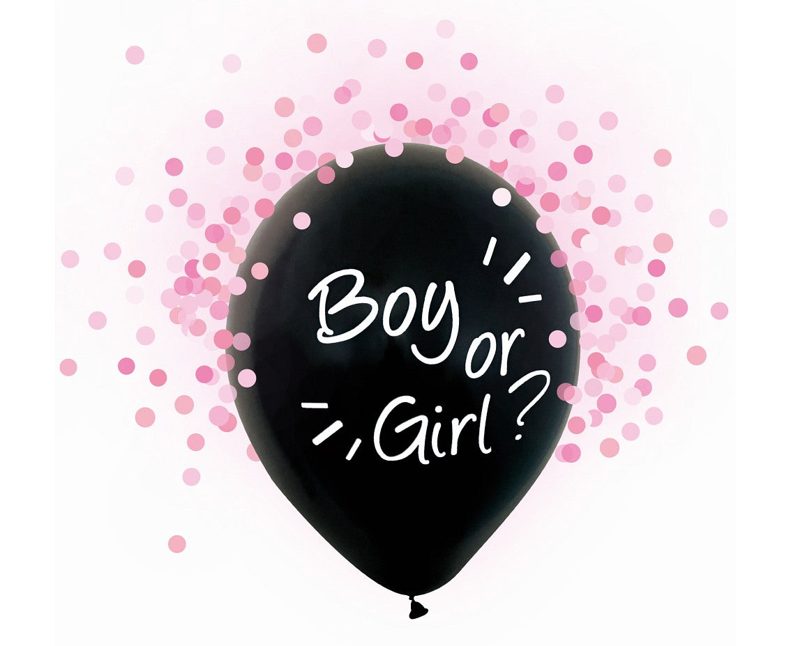 Σετ μαύρα μπαλόνια Boy or Girl με ροζ κομφετί (4 τεμ)