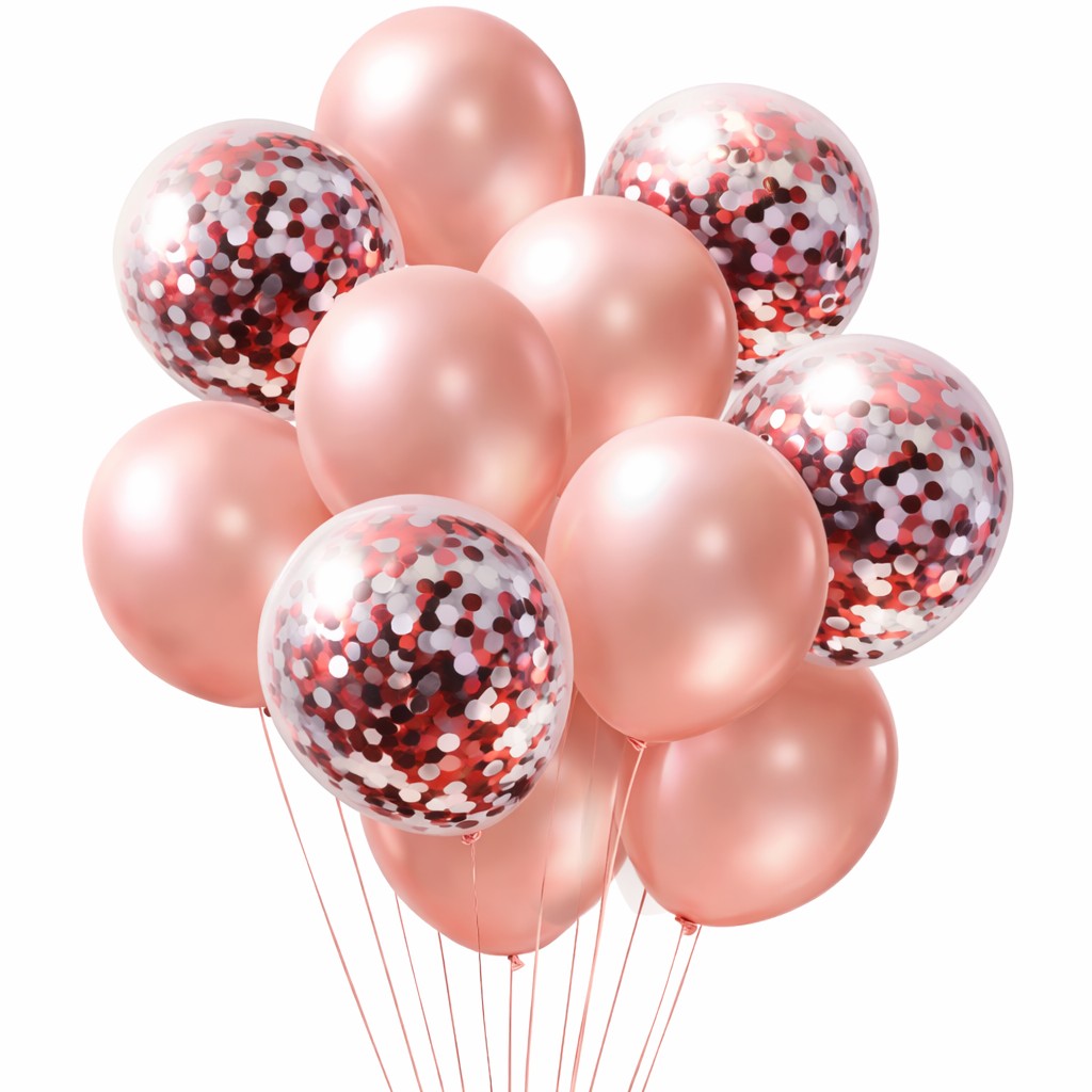 Σετ Μπαλόνια - Chrome και διάφανο με κομφετί (12 τεμ)