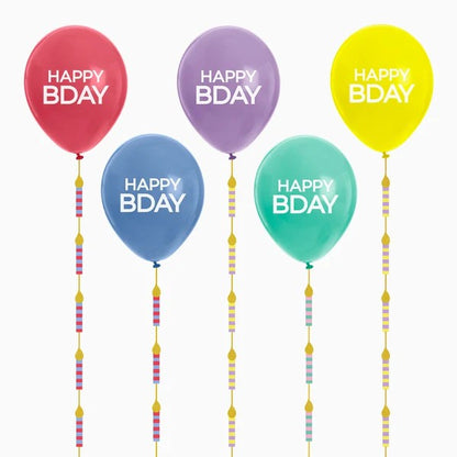 Σετ Μπαλόνια Happy Birthday με κορδέλες γιρλάντα (5 τεμ)