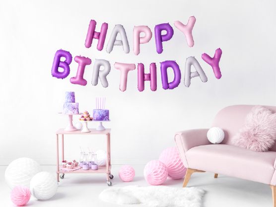 Σετ μπαλονιών "Happy Birthday" Ροζ Μοβ Mix (13 τεμ)