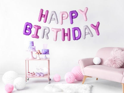 Σετ μπαλονιών "Happy Birthday" Ροζ Μοβ Mix (13 τεμ)