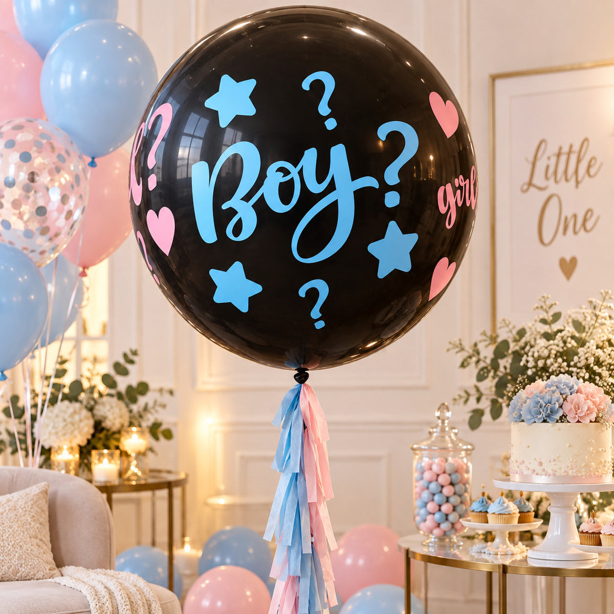 Τεράστιο Μαύρο Mπαλόνι με Κομφετί για Gender Reveal