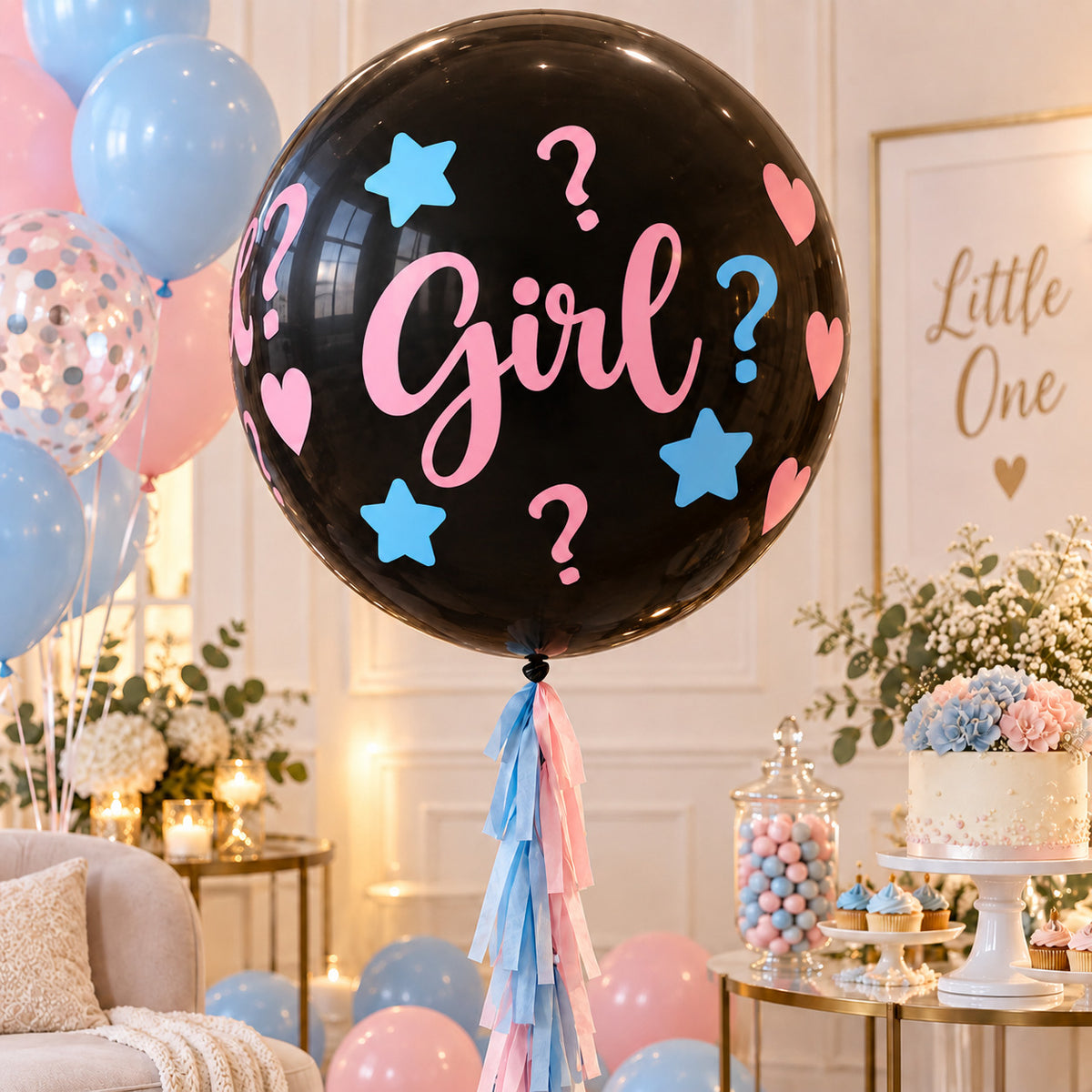 Τεράστιο Μαύρο Mπαλόνι με Κομφετί για Gender Reveal