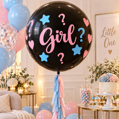 Τεράστιο Μαύρο Mπαλόνι με Κομφετί για Gender Reveal