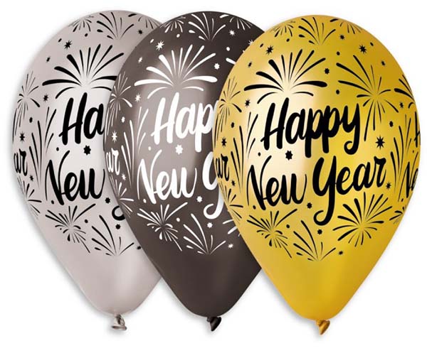 Τυπωμένο μπαλόνι "Happy New Year" σε 3 αποχρώσεις (25 τεμ)