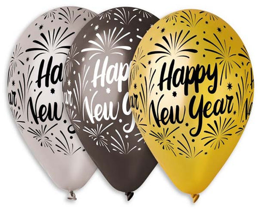Τυπωμένο μπαλόνι "Happy New Year" σε 3 αποχρώσεις (25 τεμ)
