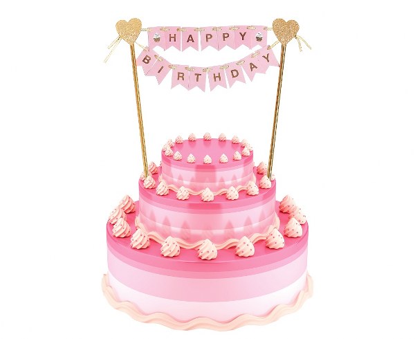 Τόπερ τούρτας Happy Birthday ροζ