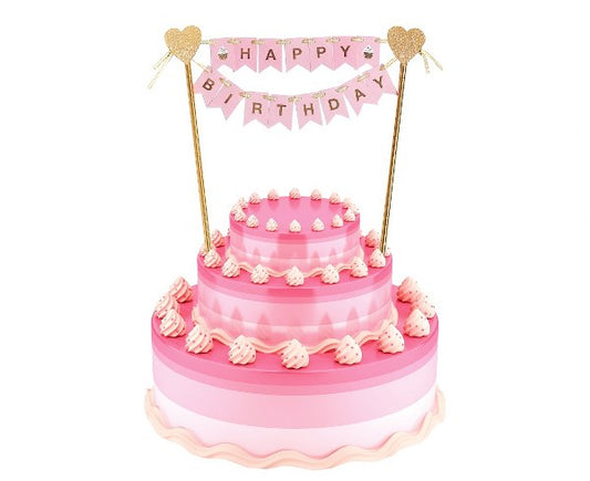 Τόπερ τούρτας Happy Birthday ροζ