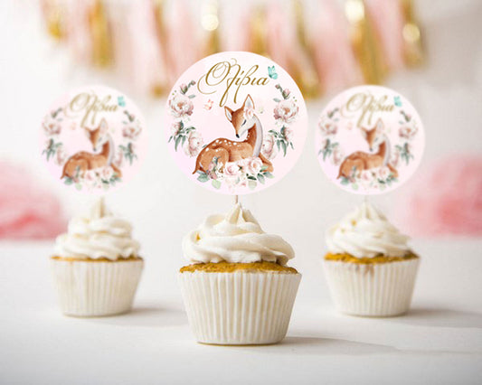Topper Cupcake Ελαφάκι φλοράλ (6 τεμ)