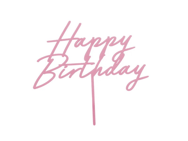 Topper Τούρτας Happy Birthday Απαλό Ροζ