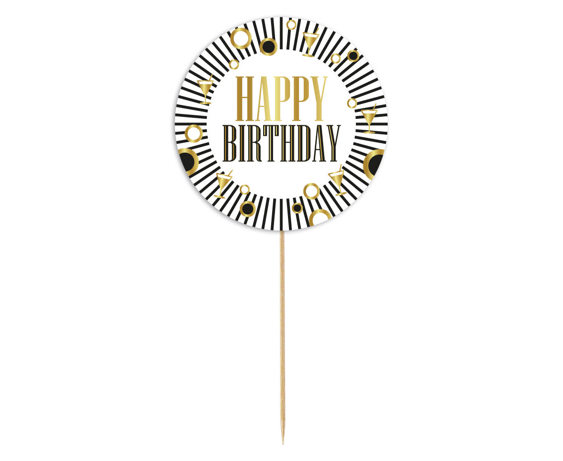 Topper Τούρτας Happy Birthday ριγέ