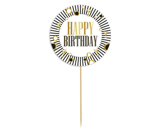 Topper Τούρτας Happy Birthday ριγέ
