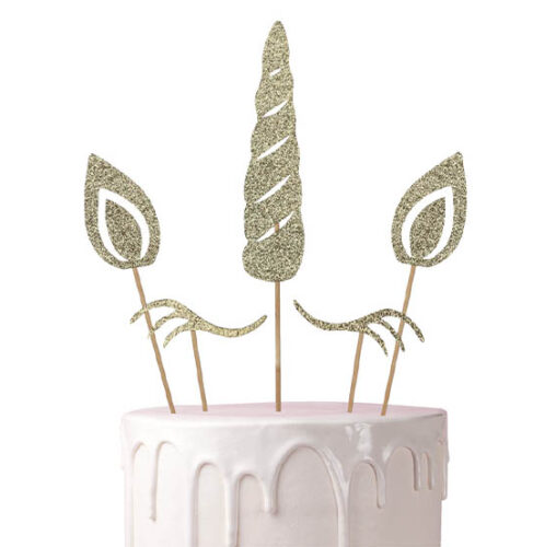 Topper τούρτας Μονόκερος με Χρυσό Γκλίτερ (5 τεμ)