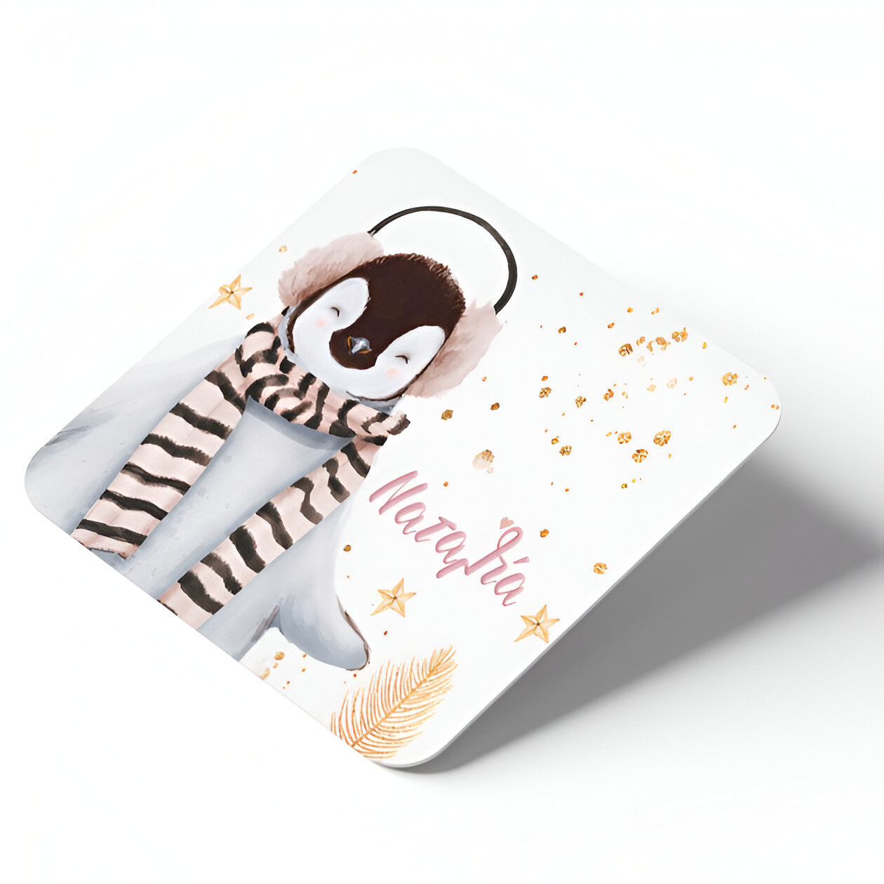 Σουβέρ από φελλό - Πιγκουίνος με ροζ κασκόλ