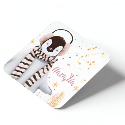 Σουβέρ από φελλό - Πιγκουίνος με ροζ κασκόλ