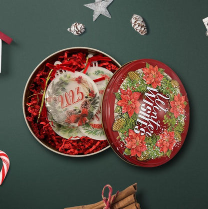 Χριστουγεννιάτικο κουτί με 4 plexi στολίδια Ευχές